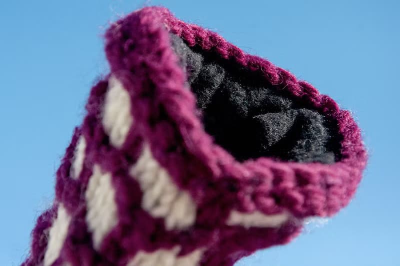 手織純羊毛針織手套/露趾手套/內刷毛手套/保暖手套-北歐白色紫紅