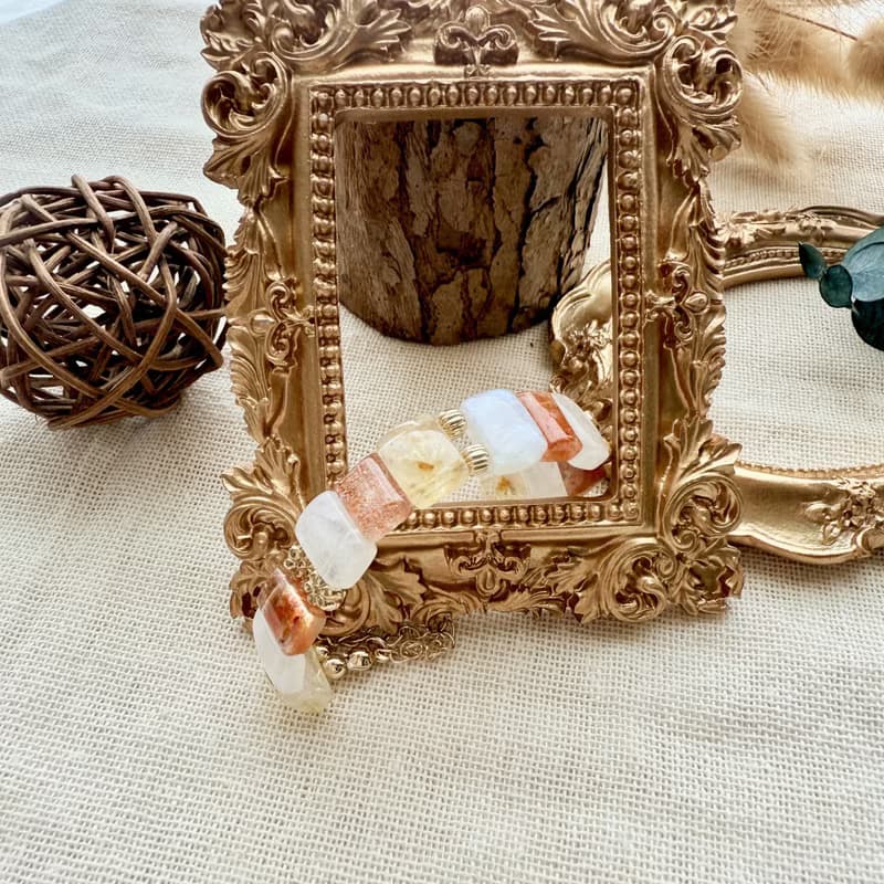 晨光誓言方晶手鍊・藍月光、黃水晶、金太陽石原創設計