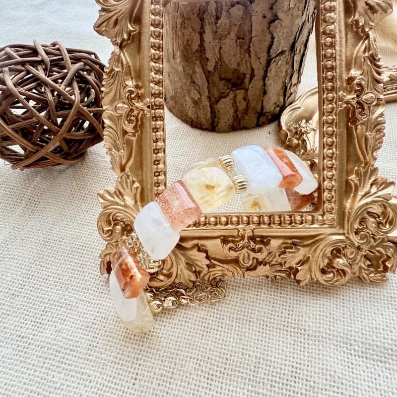 晨光誓言方晶手鍊・藍月光、黃水晶、金太陽石原創設計