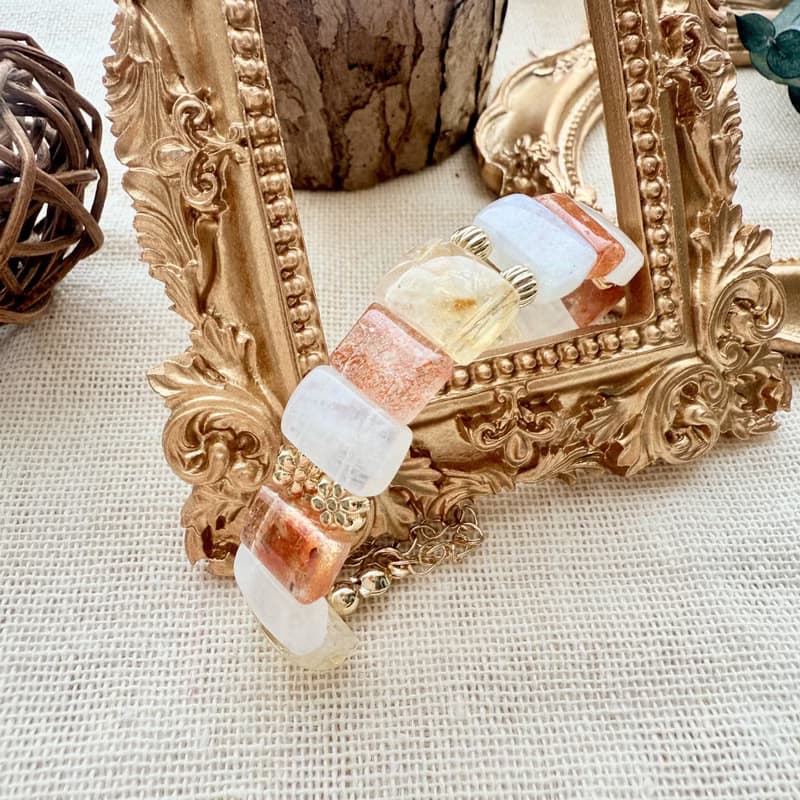 晨光誓言方晶手鍊・藍月光、黃水晶、金太陽石原創設計