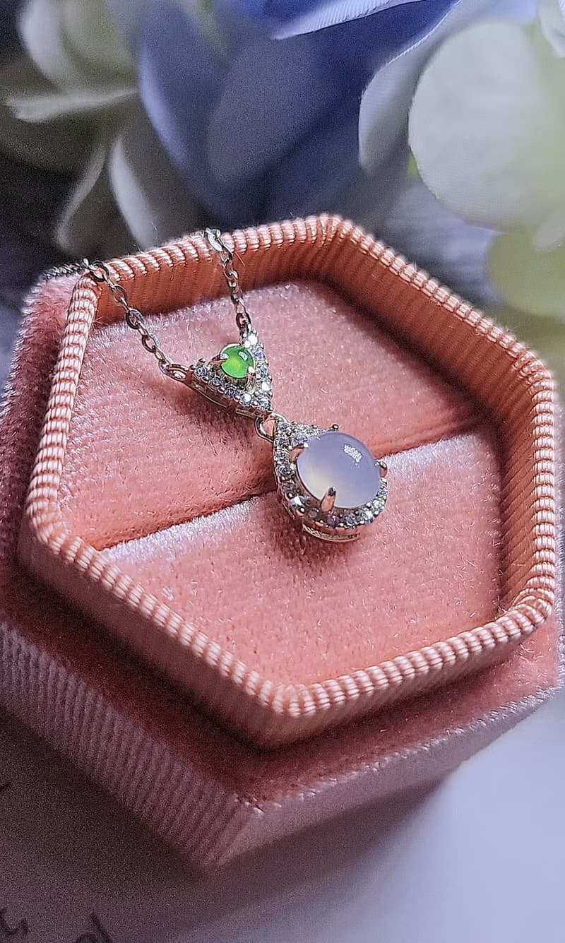 |仙氣櫻花粉|A貨翡翠高冰淡粉紫蛋6.3mm純銀鍍18k精緻水滴項鍊