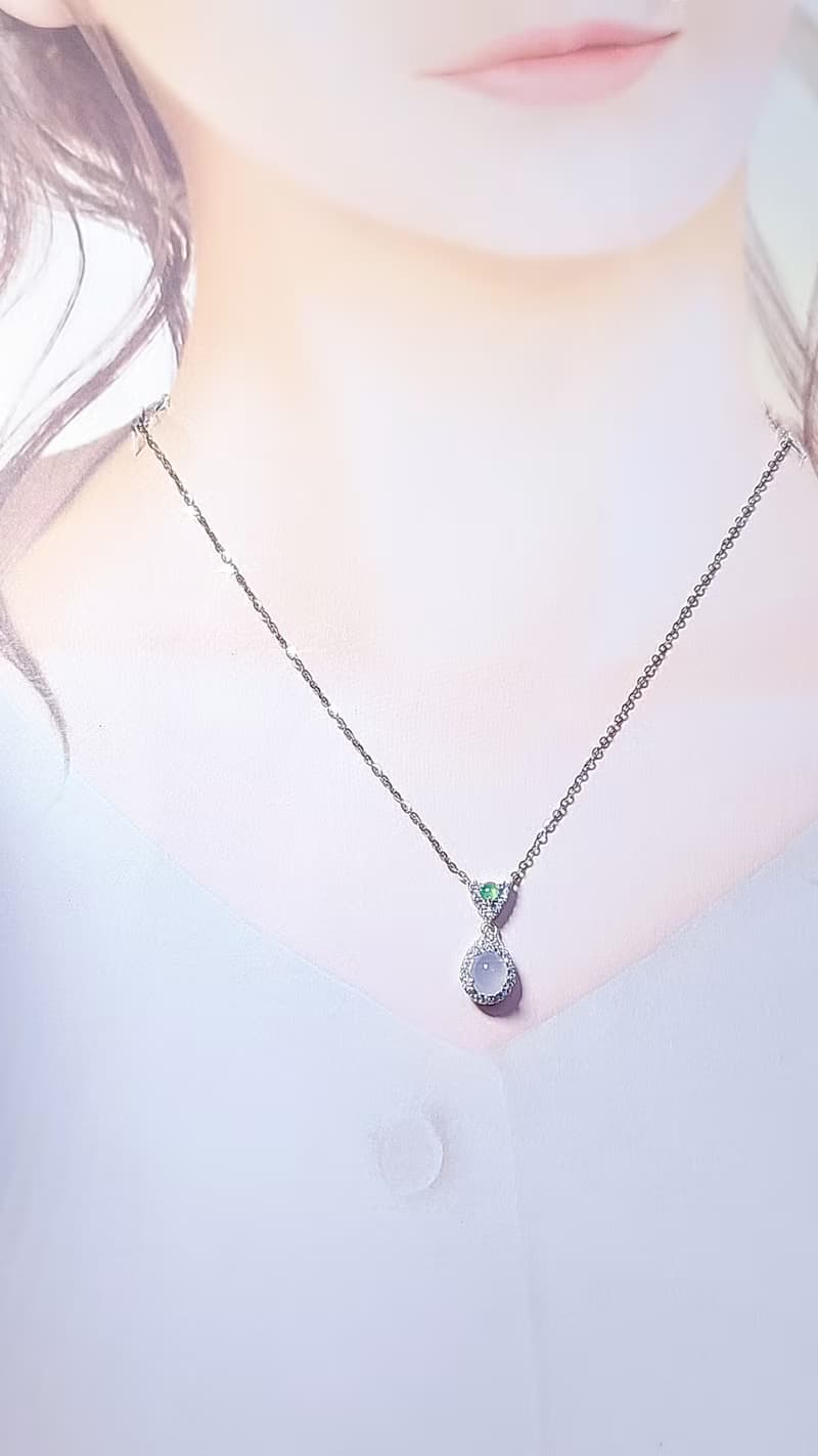 |仙氣櫻花粉|A貨翡翠高冰淡粉紫蛋6.3mm純銀鍍18k精緻水滴項鍊