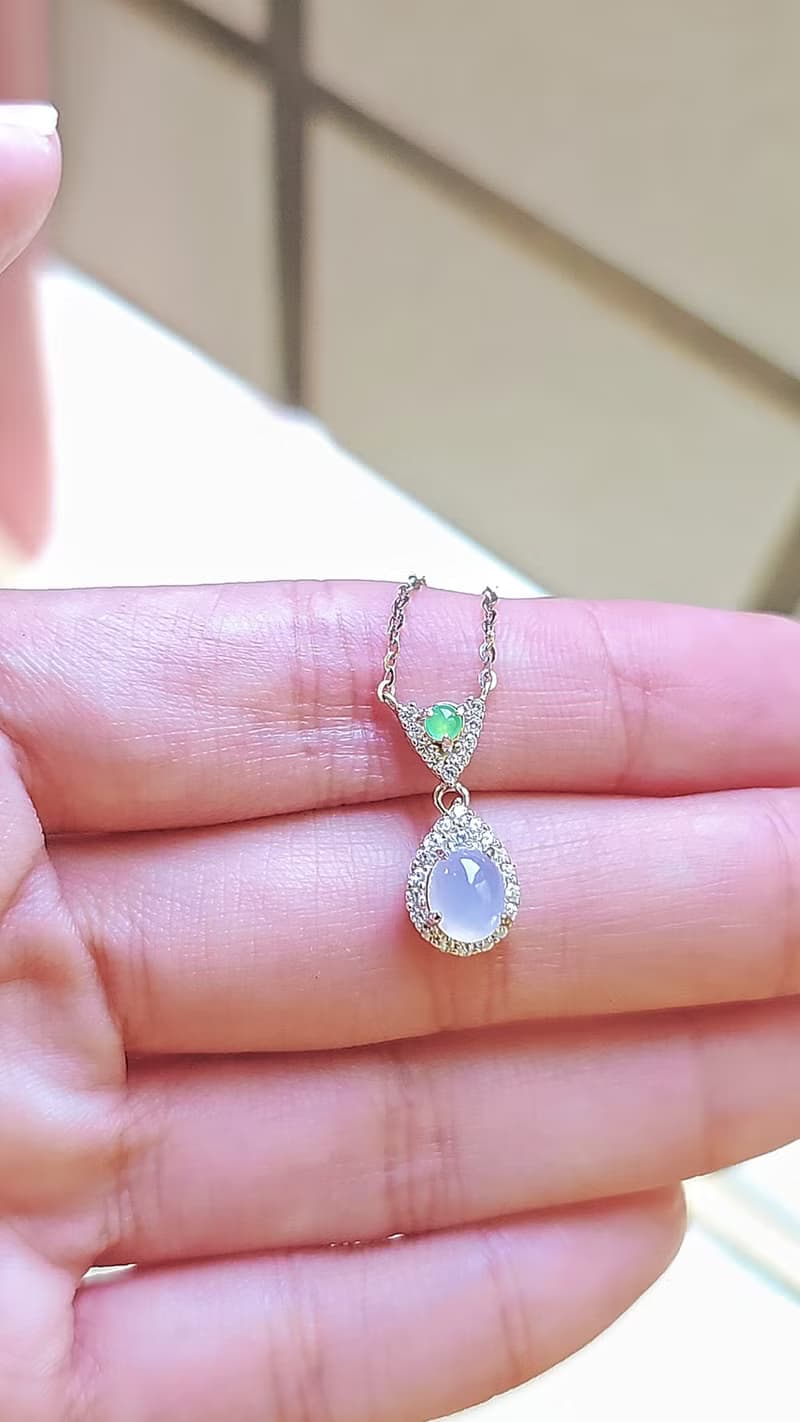 |仙氣櫻花粉|A貨翡翠高冰淡粉紫蛋6.3mm純銀鍍18k精緻水滴項鍊