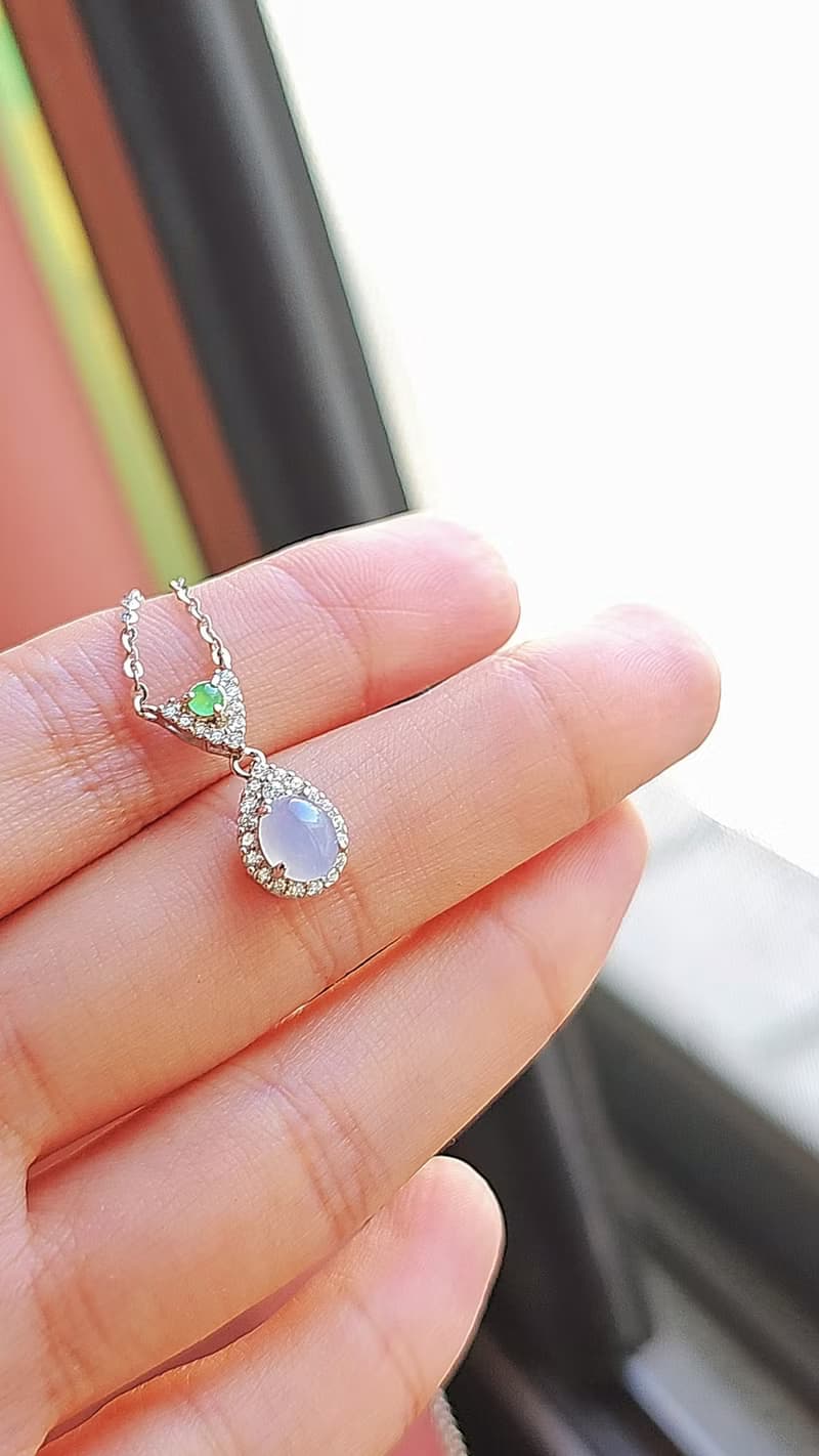 |仙氣櫻花粉|A貨翡翠高冰淡粉紫蛋6.3mm純銀鍍18k精緻水滴項鍊