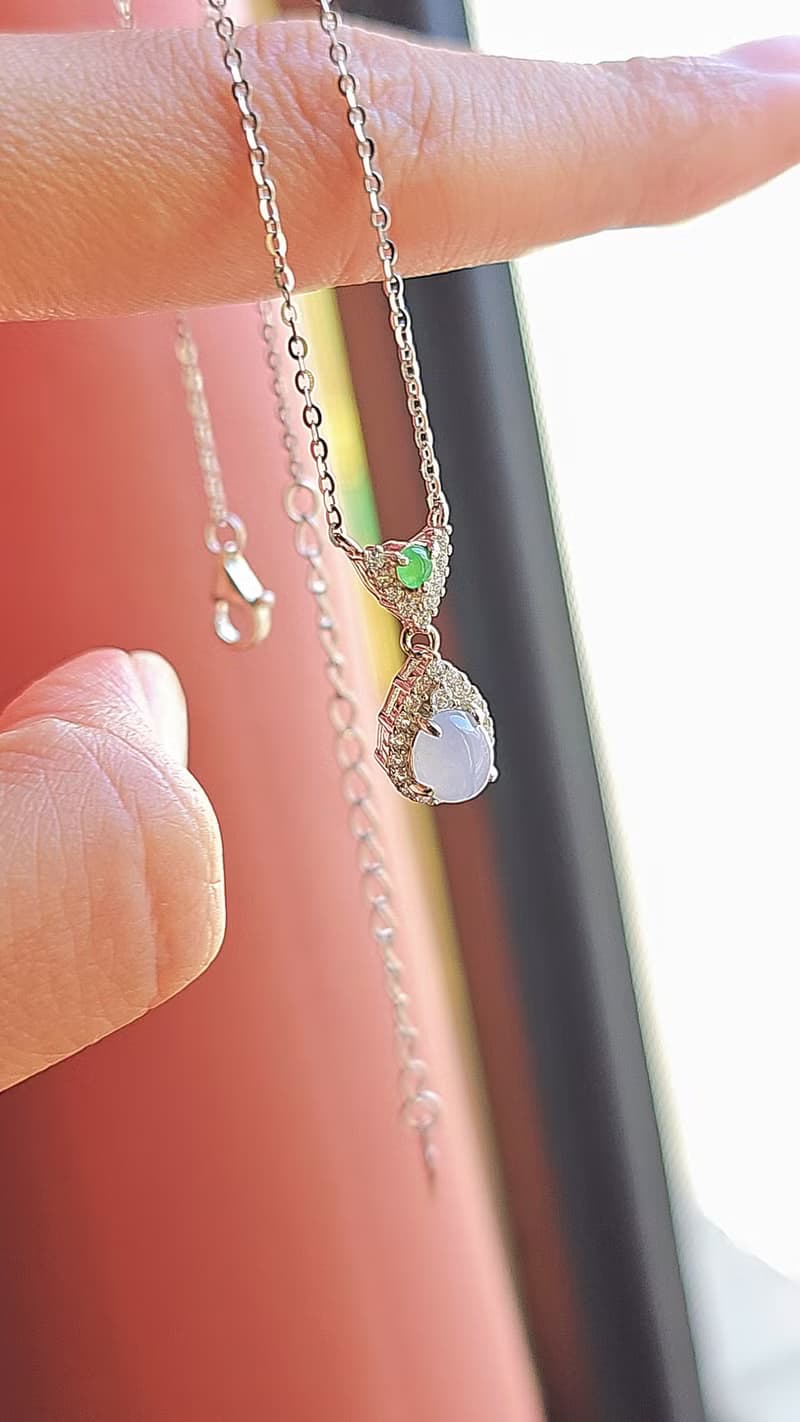 |仙氣櫻花粉|A貨翡翠高冰淡粉紫蛋6.3mm純銀鍍18k精緻水滴項鍊