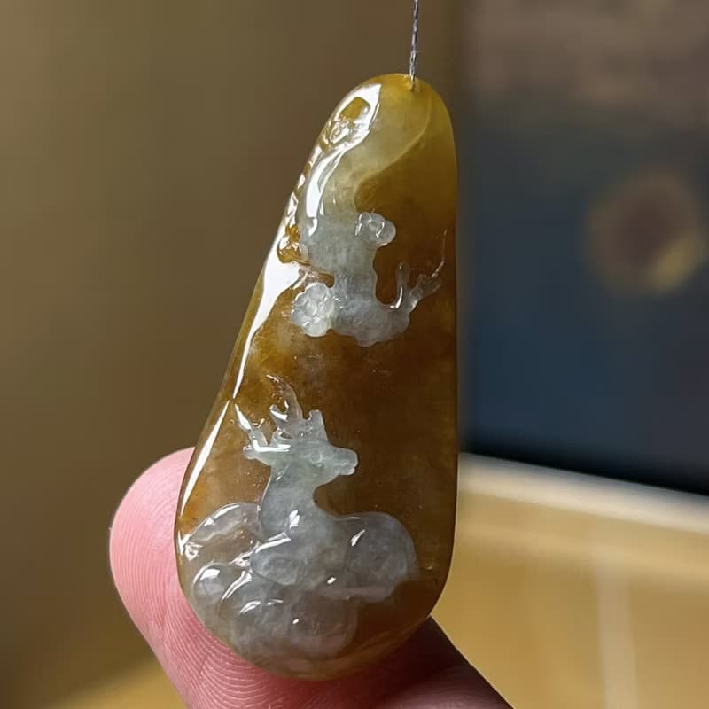 冰飄黃翡翠一鹿有您 | 天然緬甸A貨翡翠 | 送禮
