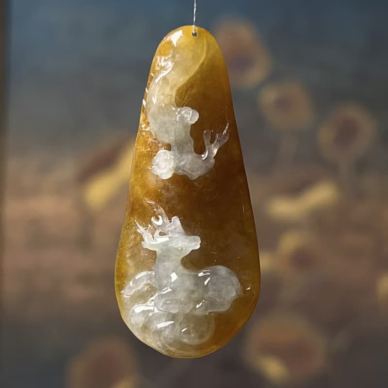 冰飄黃翡翠一鹿有您 | 天然緬甸A貨翡翠 | 送禮