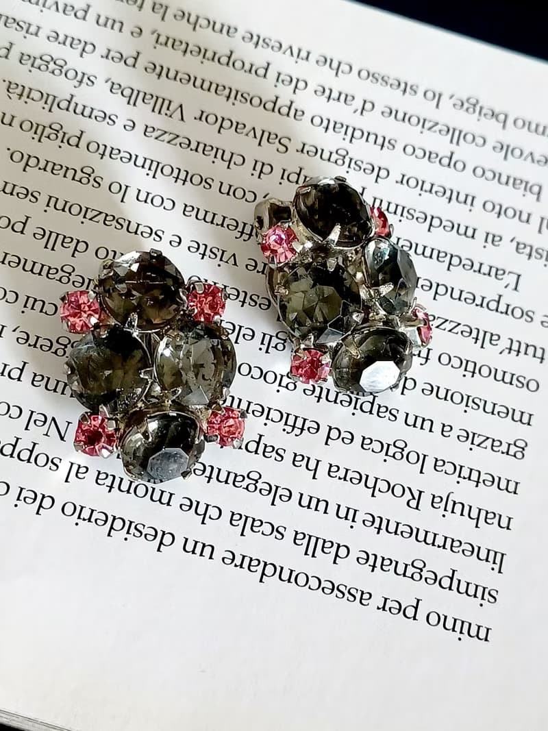 vintage jewelry  典雅墨綠萊茵 夾式耳環