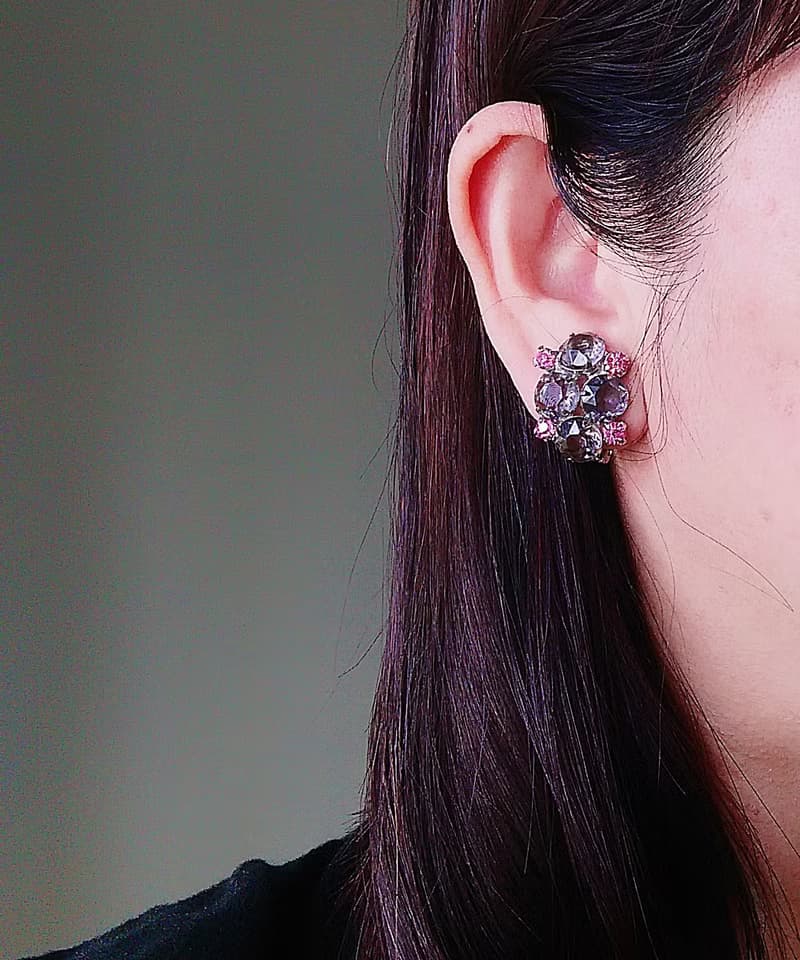 vintage jewelry  典雅墨綠萊茵 夾式耳環