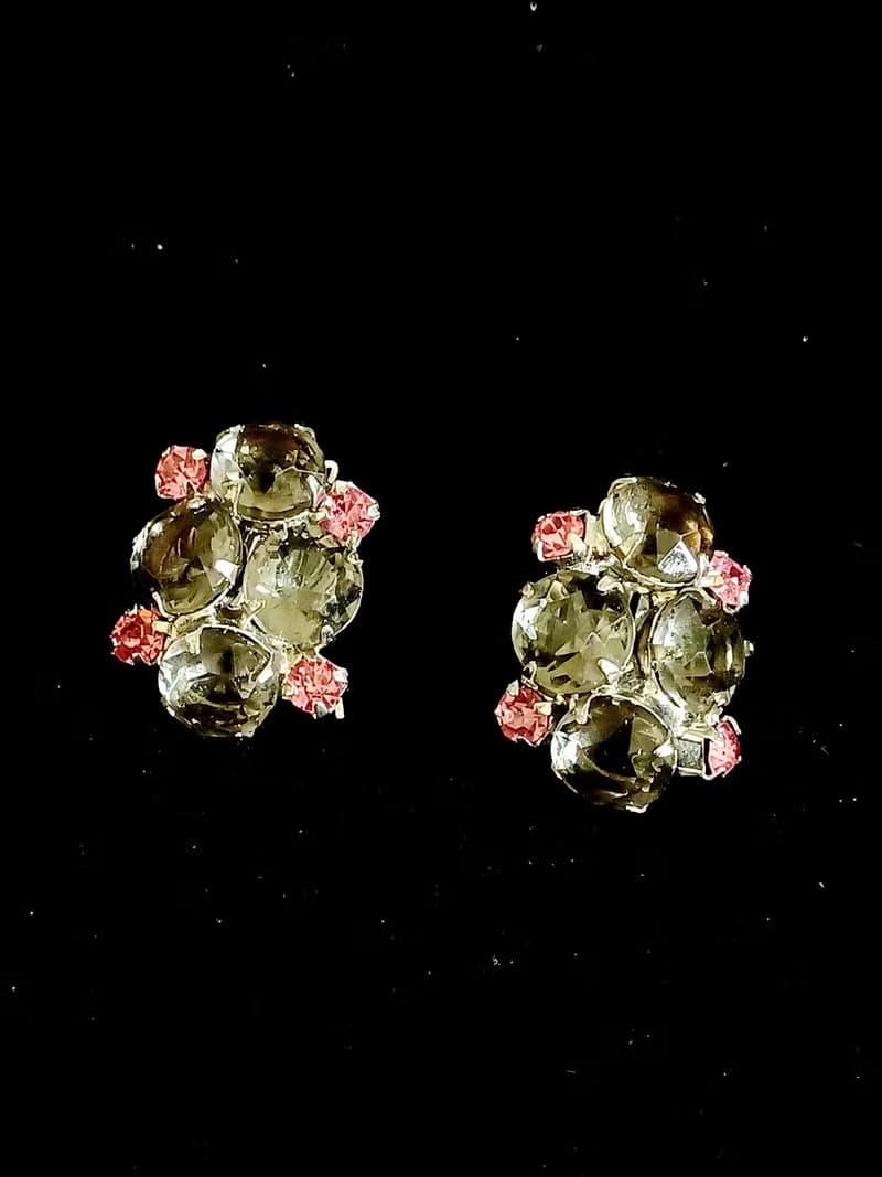 vintage jewelry  典雅墨綠萊茵 夾式耳環