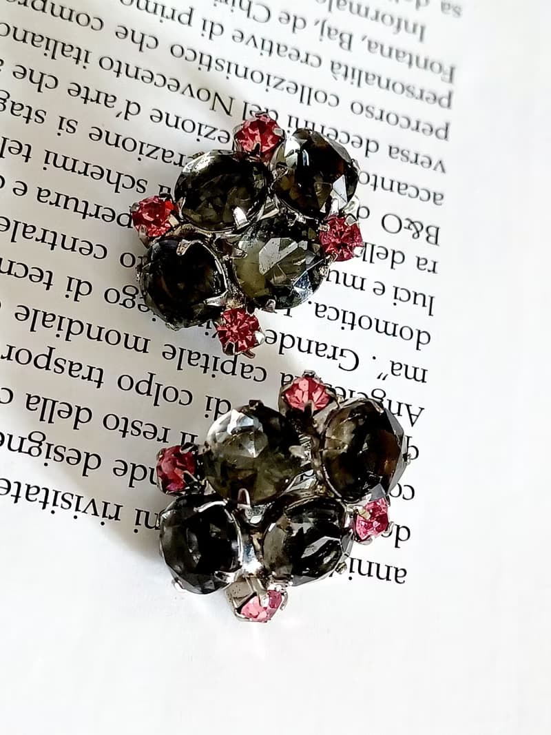 vintage jewelry  典雅墨綠萊茵 夾式耳環