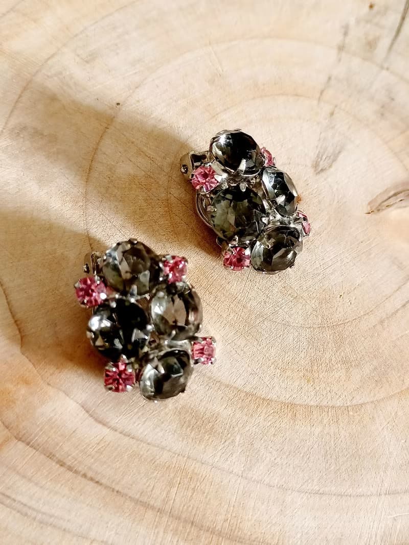 vintage jewelry  典雅墨綠萊茵 夾式耳環