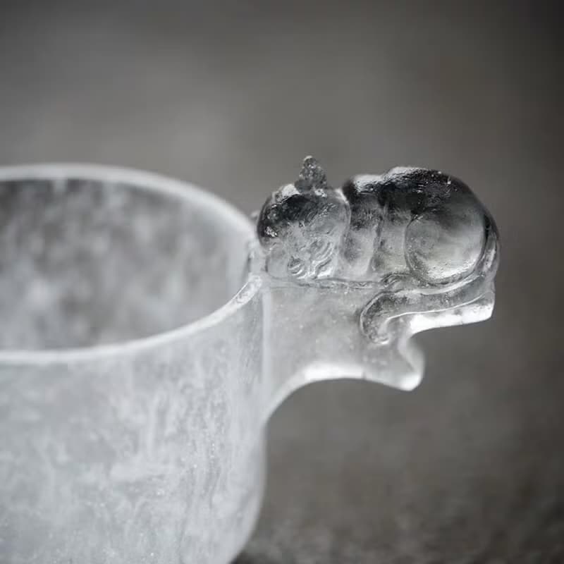 聞說|古法冰凍燒琉璃睡貓主人杯 冰塊剔透感肌理 手工茶杯品茗杯