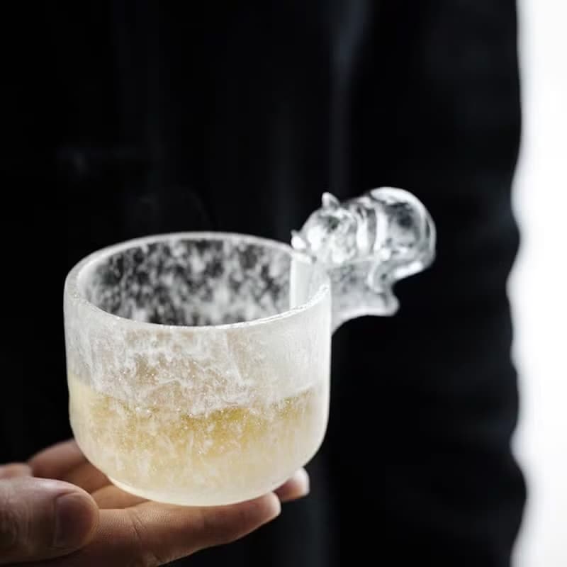 聞說|古法冰凍燒琉璃睡貓主人杯 冰塊剔透感肌理 手工茶杯品茗杯