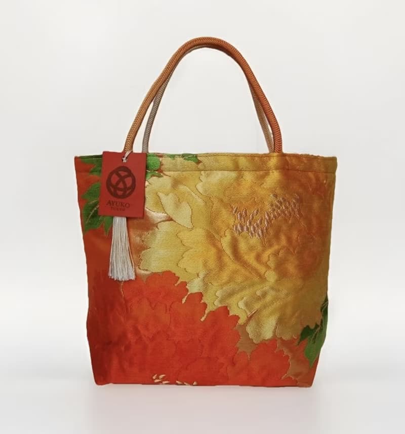 獨一無二真絲和服袋帶托特包, 日本手工刺繡升級改造包, 和風藝術