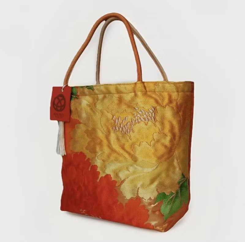 獨一無二真絲和服袋帶托特包, 日本手工刺繡升級改造包, 和風藝術