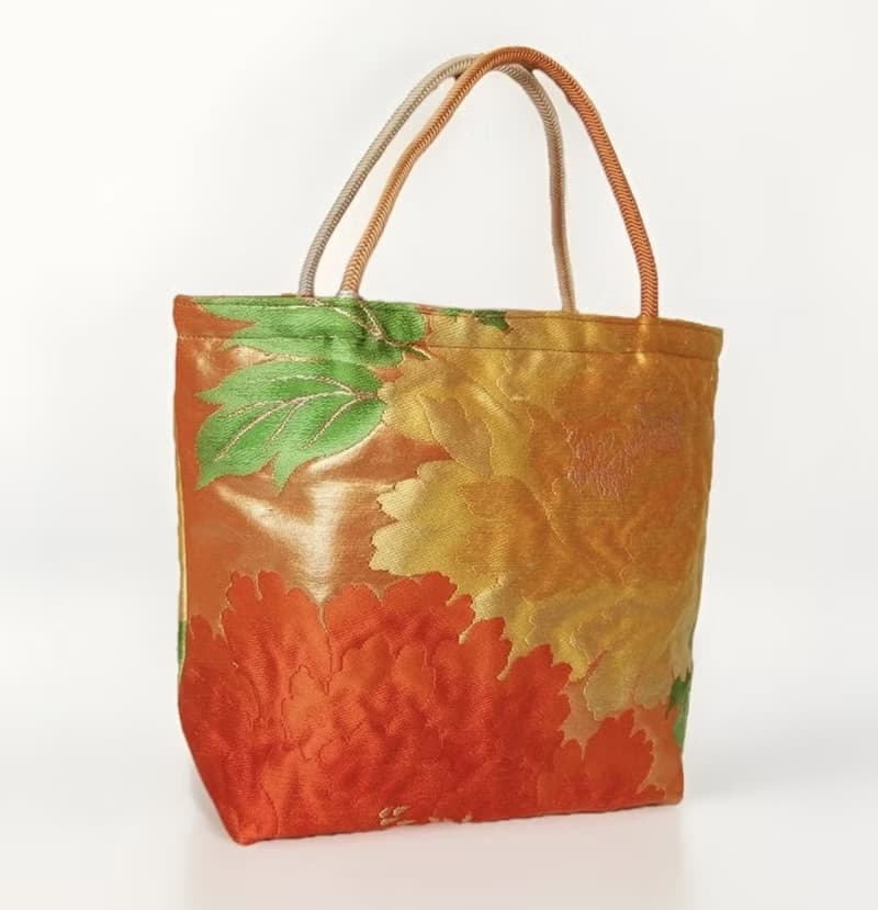 獨一無二真絲和服袋帶托特包, 日本手工刺繡升級改造包, 和風藝術