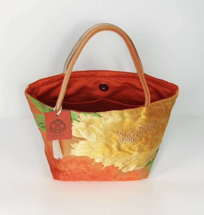 獨一無二真絲和服袋帶托特包, 日本手工刺繡升級改造包, 和風藝術