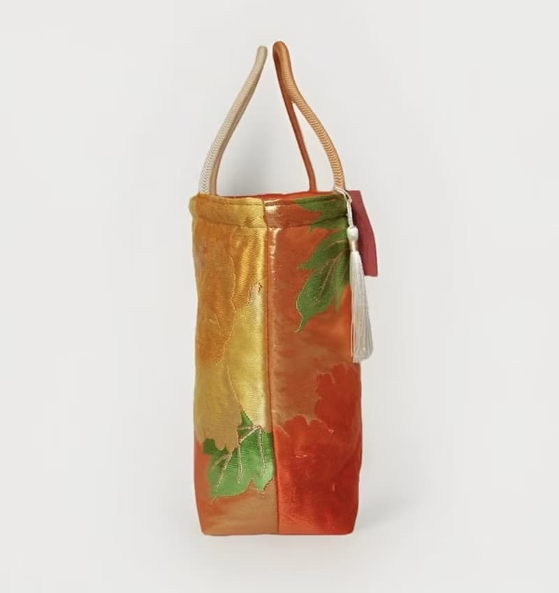 獨一無二真絲和服袋帶托特包, 日本手工刺繡升級改造包, 和風藝術