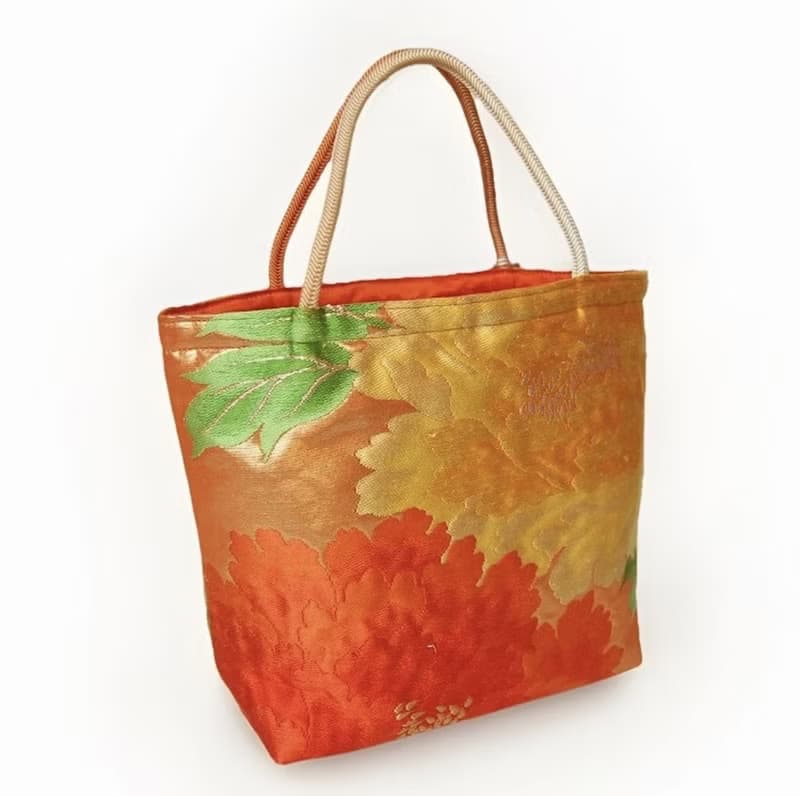 獨一無二真絲和服袋帶托特包, 日本手工刺繡升級改造包, 和風藝術