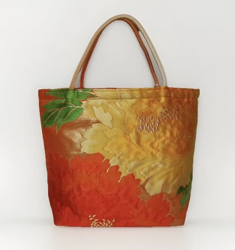 獨一無二真絲和服袋帶托特包, 日本手工刺繡升級改造包, 和風藝術
