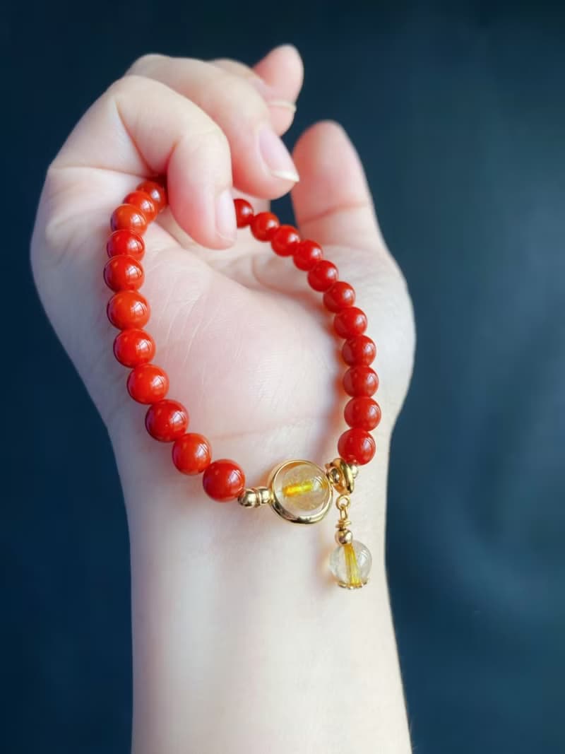 南紅瑪瑙 鈦晶 設計款 手鍊 天然石 禮物 閨蜜 喜氣洋洋