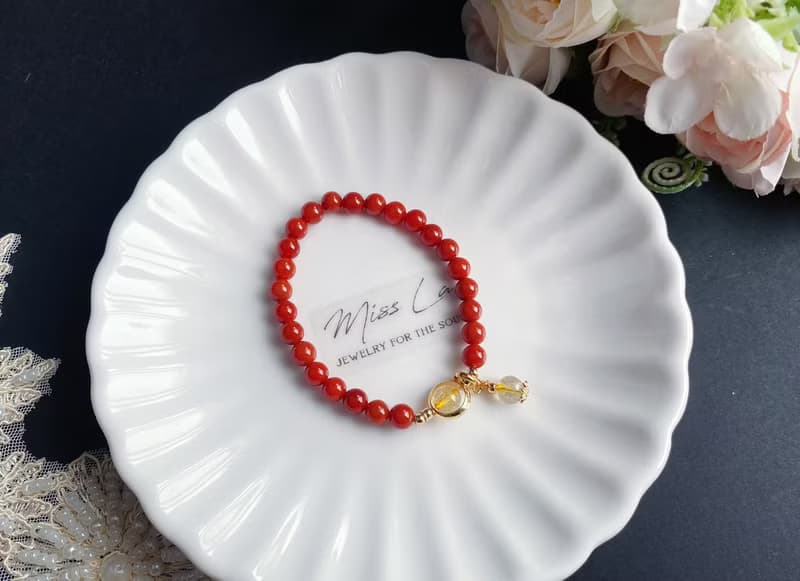 南紅瑪瑙 鈦晶 設計款 手鍊 天然石 禮物 閨蜜 喜氣洋洋