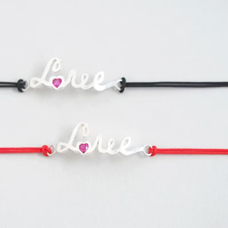 ルビー) Love 紐 ブレスレット シルバー925