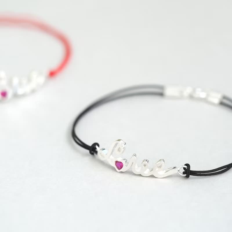 ルビー) Love 紐 ブレスレット シルバー925