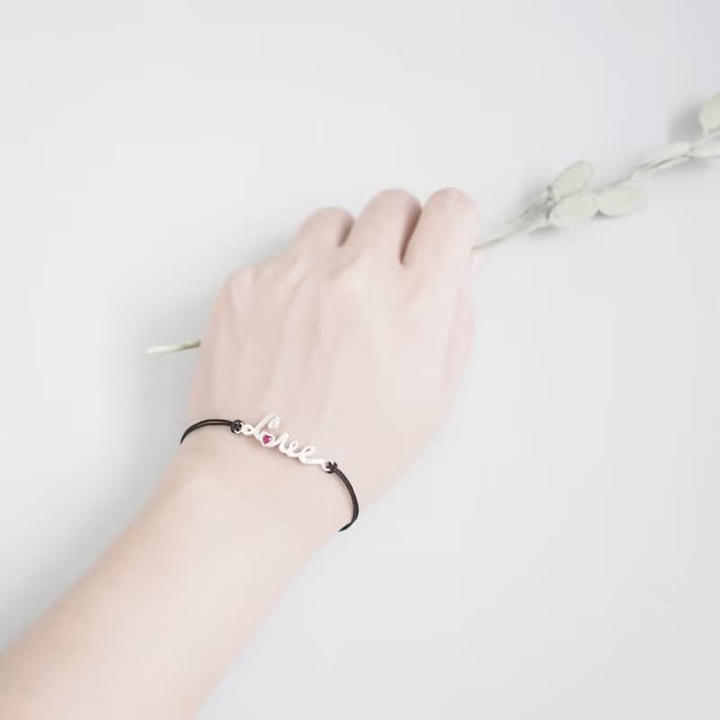 ルビー) Love 紐 ブレスレット シルバー925