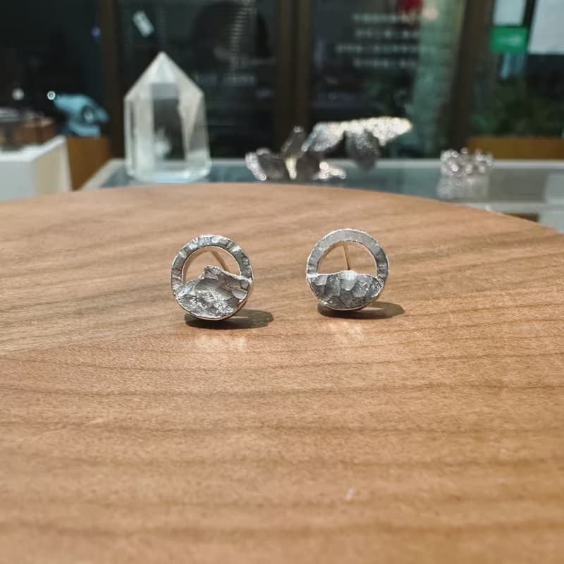 小山圓不對稱純銀耳環  一對