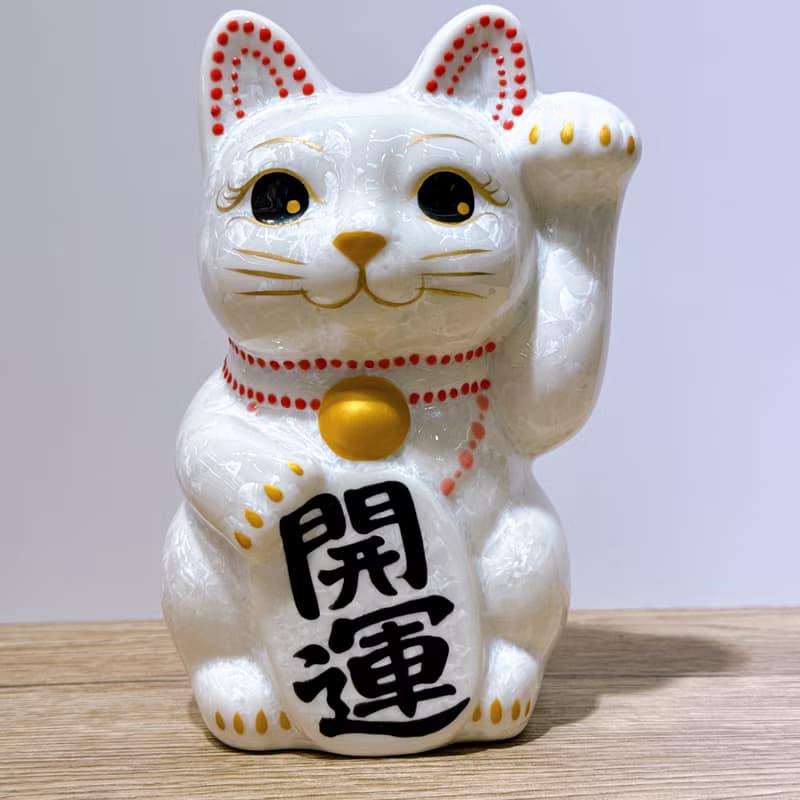 【晶白聚福】日本清水燒招財貓 | 花結晶 白 - 開運 中號