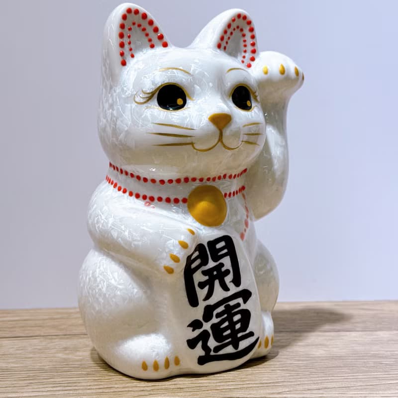 【晶白聚福】日本清水燒招財貓 | 花結晶 白 - 開運 中號