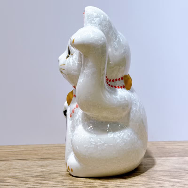 【晶白聚福】日本清水燒招財貓 | 花結晶 白 - 開運 中號