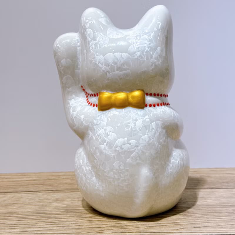 【晶白聚福】日本清水燒招財貓 | 花結晶 白 - 開運 中號