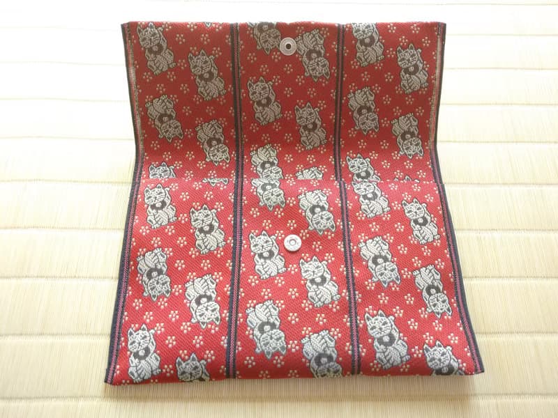 畳へりポーチ　縁起物【招き猫】　紅包　紅包ケース　赤封筒入れ　現金入れ　御朱印帳入れ　　日本製　ハンドメイド