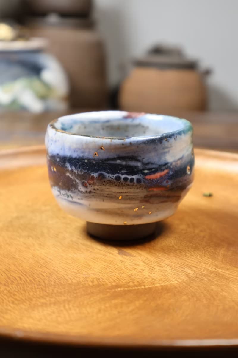 開片系列-志野鎏金星點杯-余華宇老師手作-容量約90c c