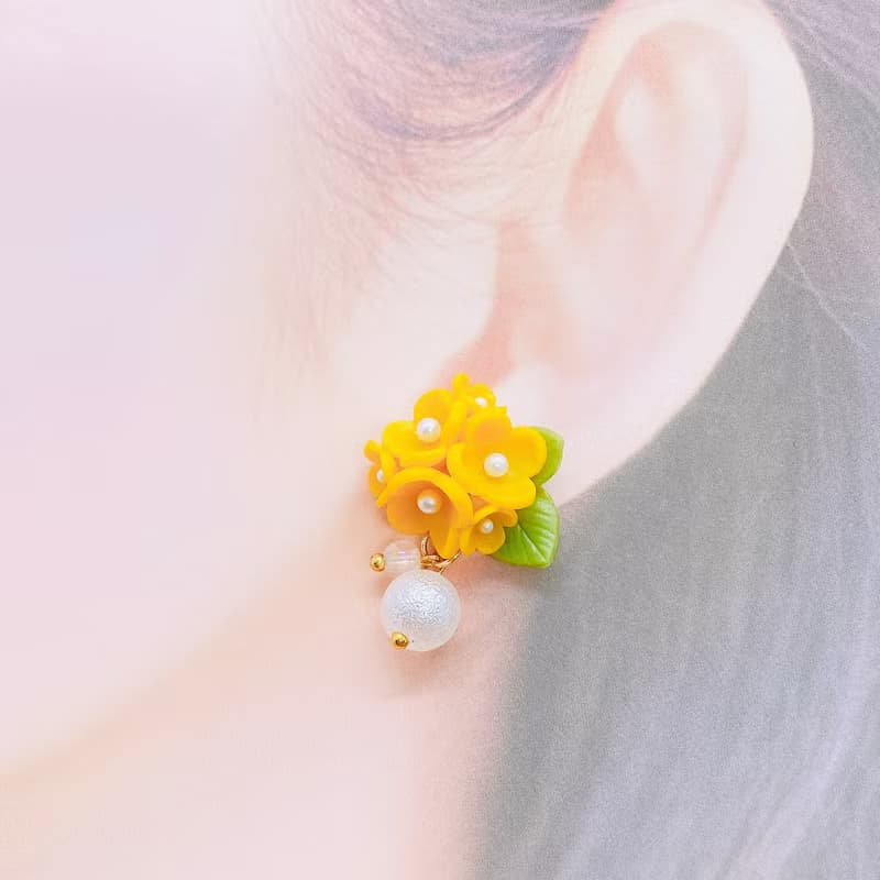 朵朵黃花珍珠耳環 | 黏土耳環