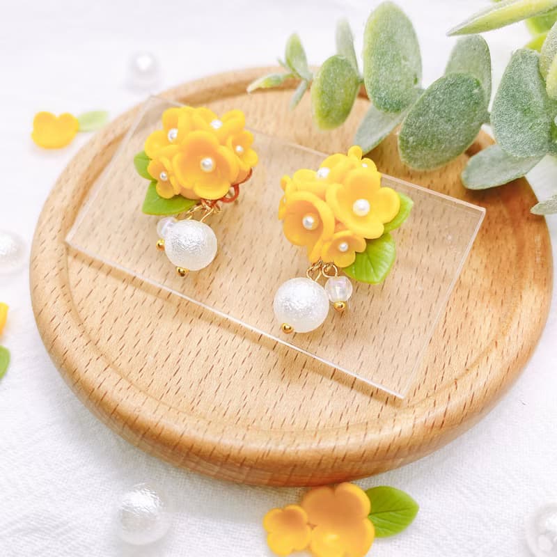 朵朵黃花珍珠耳環 | 黏土耳環