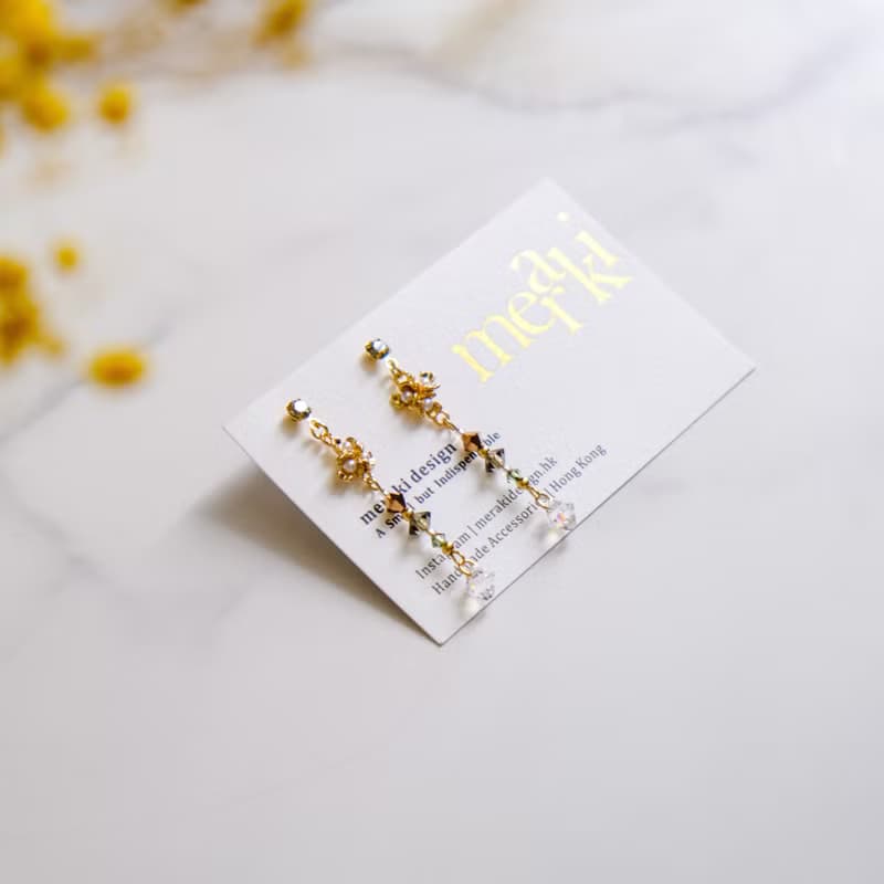 Phyllis | 新藝術風格 古埃及系列金屬珍珠花 Swarovski 水晶耳環