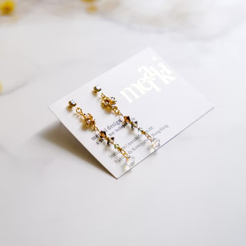 Phyllis | 新藝術風格 古埃及系列金屬珍珠花 Swarovski 水晶耳環