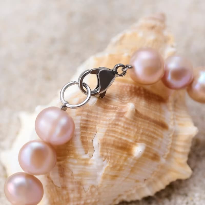 天然粉紫螺紋珍珠手鍊 10–11mm 銀色龍蝦扣 獨特設計 週年紀念