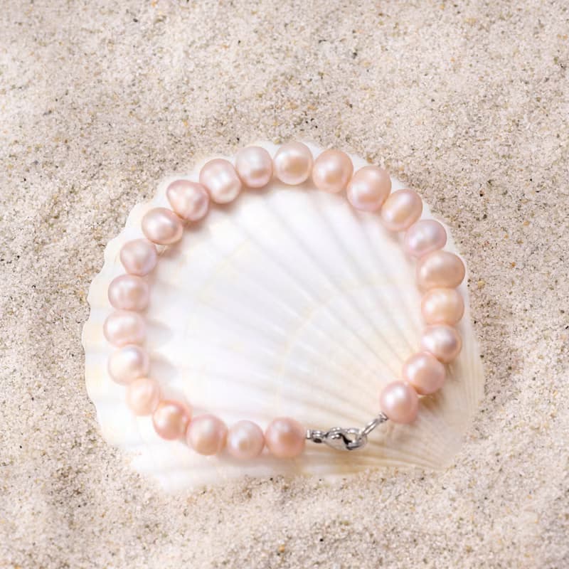 天然粉紫螺紋珍珠手鍊 10–11mm 銀色龍蝦扣 獨特設計 週年紀念