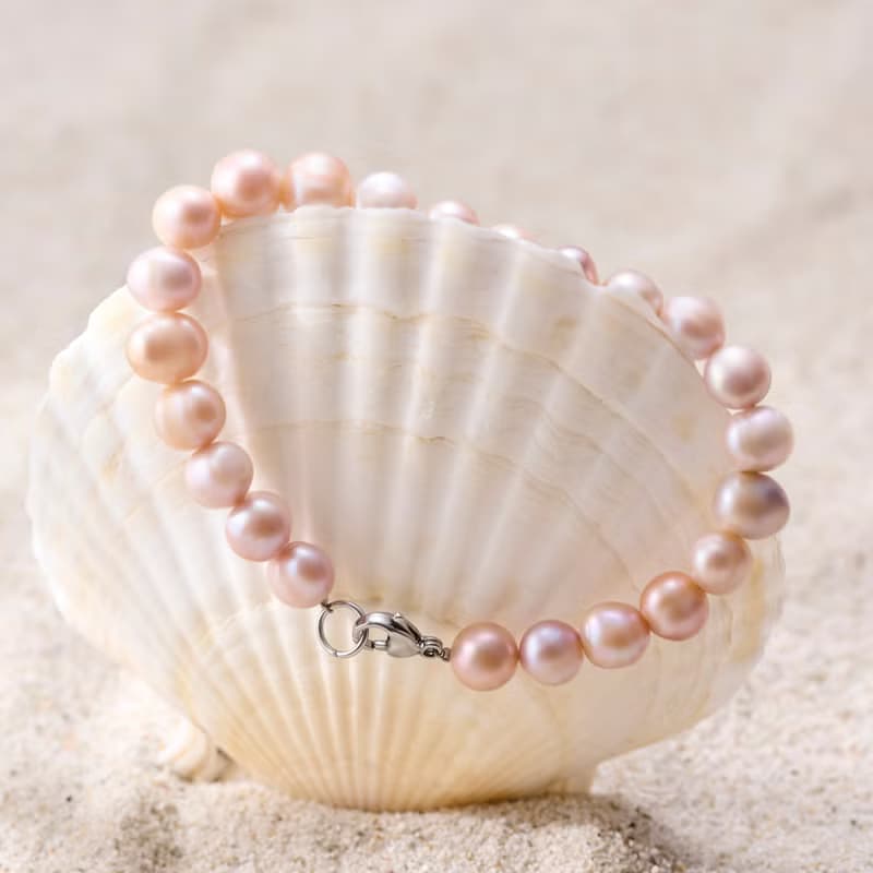 天然粉紫螺紋珍珠手鍊 10–11mm 銀色龍蝦扣 獨特設計 週年紀念