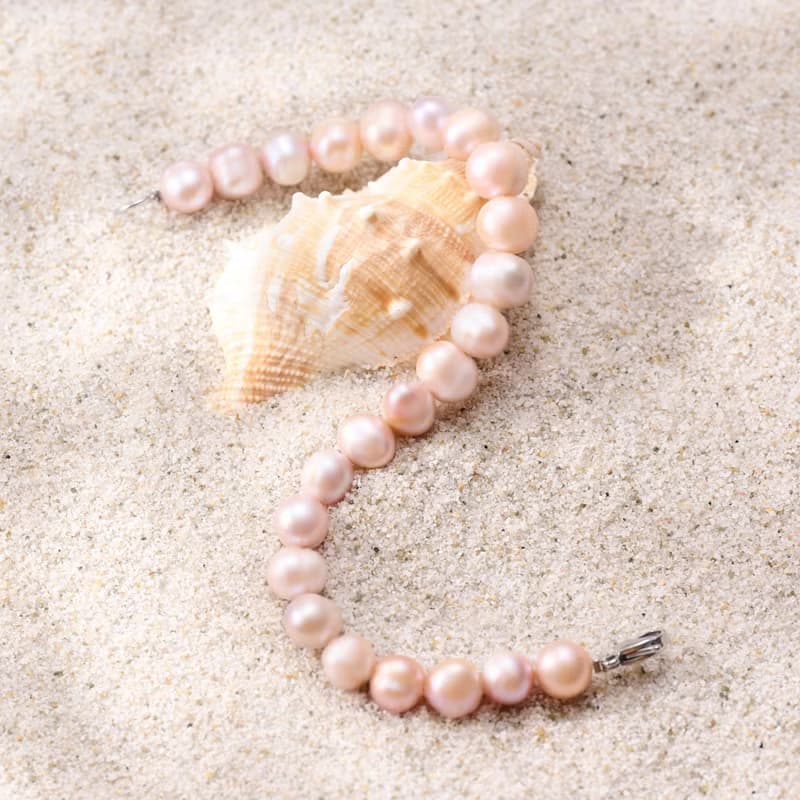 天然粉紫螺紋珍珠手鍊 10–11mm 銀色龍蝦扣 獨特設計 週年紀念