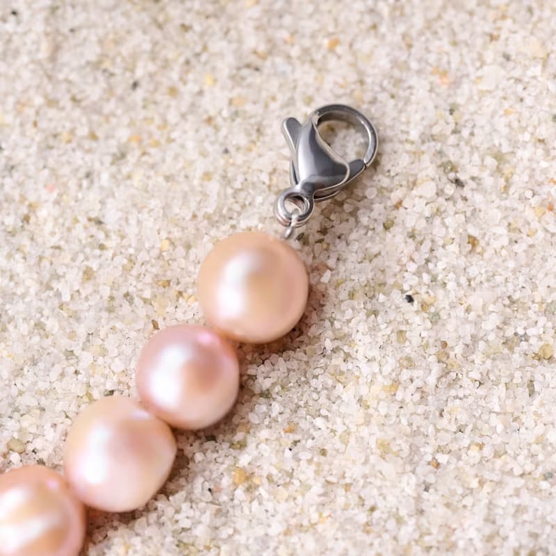 天然粉紫螺紋珍珠手鍊 10–11mm 銀色龍蝦扣 獨特設計 週年紀念