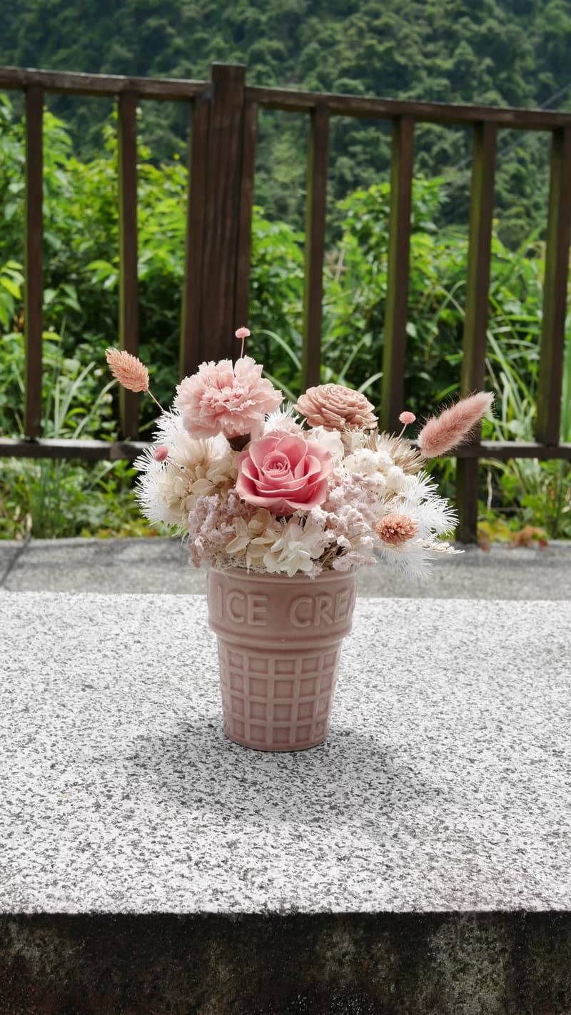 焦糖莓果冰淇淋 永生盆花 花禮 花束 永生花 盆花 禮物