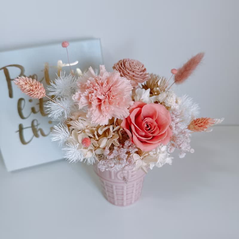 焦糖莓果冰淇淋 永生盆花 花禮 花束 永生花 盆花 禮物