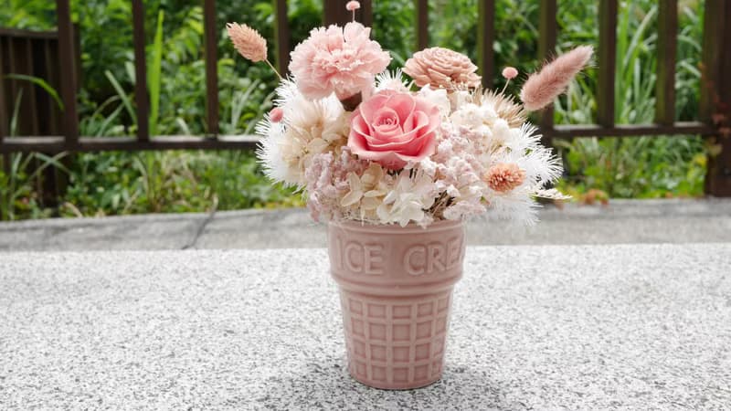 焦糖莓果冰淇淋 永生盆花 花禮 花束 永生花 盆花 禮物