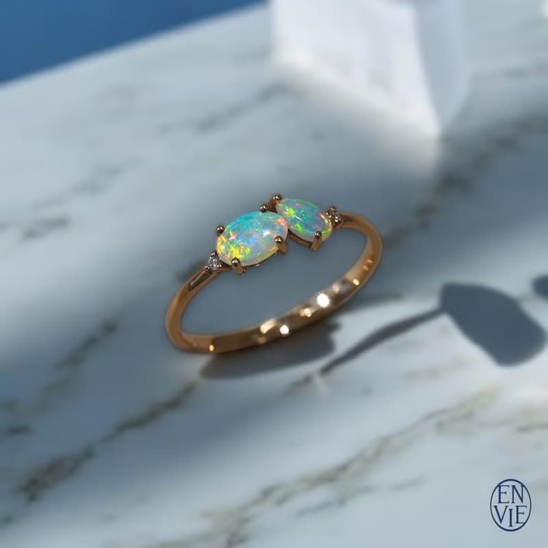 18K 澳洲蛋白石戒指 18K Australian Opal Diamond Ring 畢業禮物